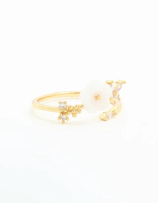 Gold Plated Cubic Zirconia Lovely Flower Wrap Around Ring