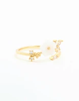 Gold Plated Cubic Zirconia Lovely Flower Wrap Around Ring