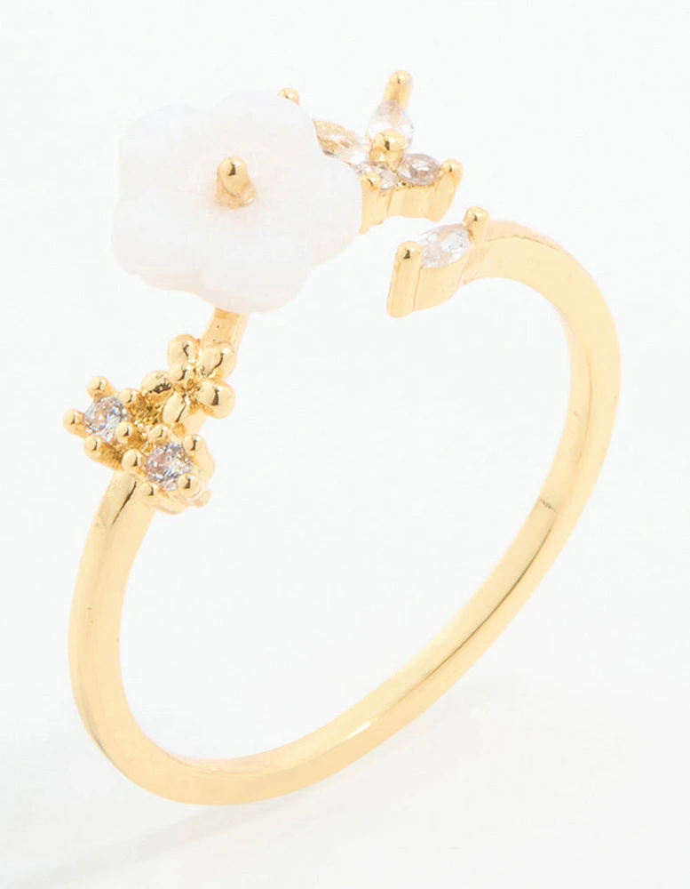 Gold Plated Cubic Zirconia Lovely Flower Wrap Around Ring