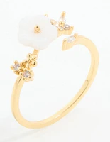 Gold Plated Cubic Zirconia Lovely Flower Wrap Around Ring