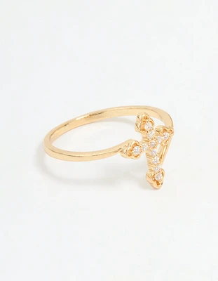 Gold Plated Cubic Zirconia Cross Ring