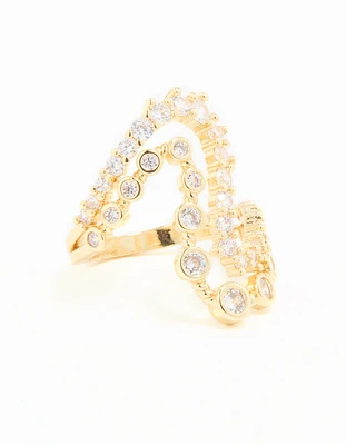 Gold Plated Cubic Zirconia Open Wave Ring