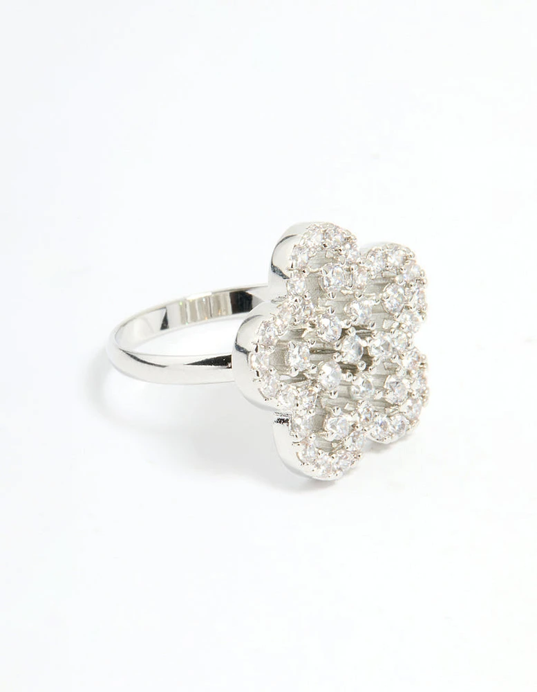 Silver Cubic Zirconia Statement Flower Ring
