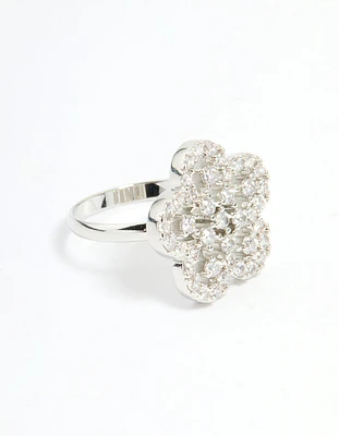 Silver Cubic Zirconia Statement Flower Ring