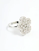 Silver Cubic Zirconia Statement Flower Ring