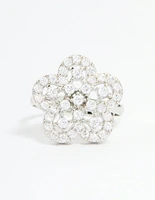 Silver Cubic Zirconia Statement Flower Ring