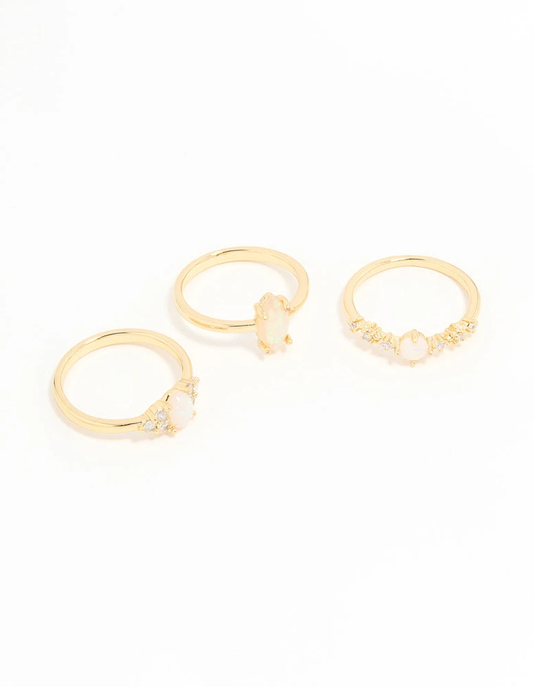 Gold Plated Cubic Zirconia Marquise Stacking Rings 3-Pack