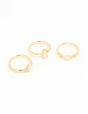 Gold Plated Cubic Zirconia Marquise Stacking Rings 3-Pack
