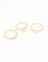 Gold Plated Cubic Zirconia Marquise Stacking Rings 3-Pack