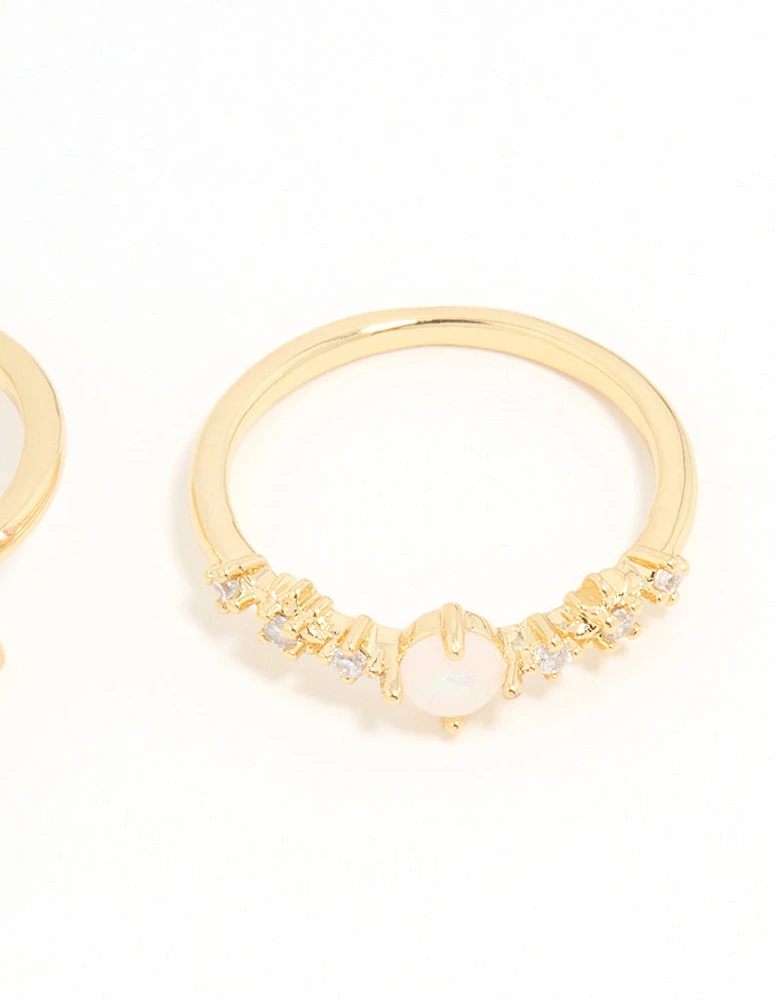 Gold Plated Cubic Zirconia Marquise Stacking Rings 3-Pack