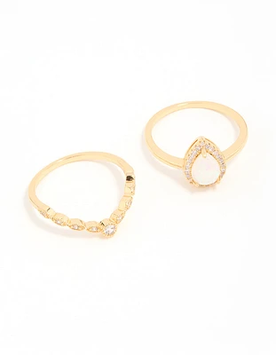 Gold Plated Cubic Zirconia Pear & Dainty Pointed Stacking Rings 2-Pack
