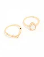 Gold Plated Cubic Zirconia Pear & Dainty Pointed Stacking Rings 2-Pack