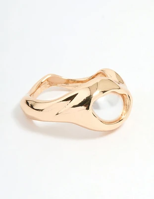 Gold Pearl Molten Circle Ring