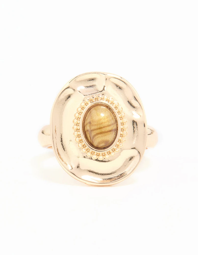 Gold Oval Statement Stone Ring