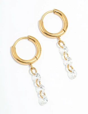Waterproof Gold Plated Stainless Steel Cubic Zirconia Droplet Huggie Earrings