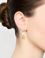 Waterproof Gold Plated Stainless Steel Pearl Shell Drop Huggie Earrings