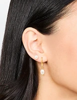 Waterproof Gold Plated Stainless Steel Pearl Dainty Earrings 2-Pack