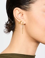 Waterproof Gold Plated Stainless Steel Cubic Zirconia Chain Huggie Earrings 2-Pack