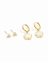 Waterproof Gold Plated Stainless Steel Cubic Zirconia Petal Earrings 2-Pack