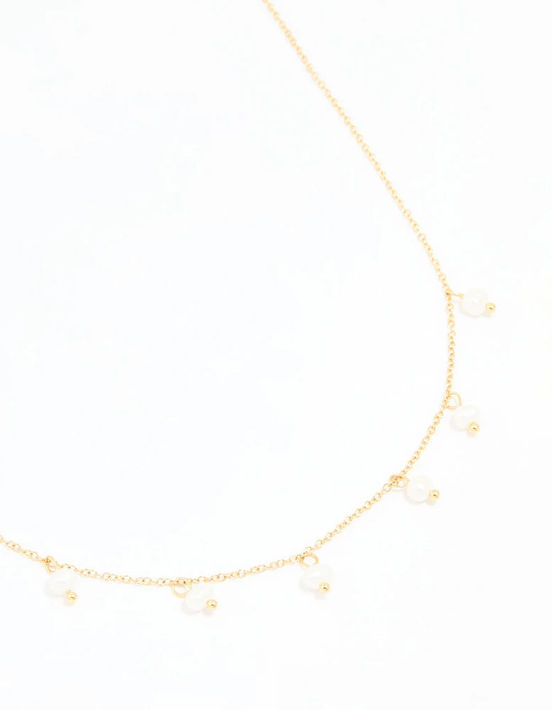 Waterproof Gold Plated Stainless Steel Pearl Charms Necklace