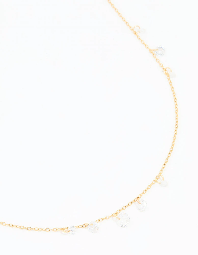 Waterproof Gold Plated Stainless Steel Cubic Zirconia Charms Necklace