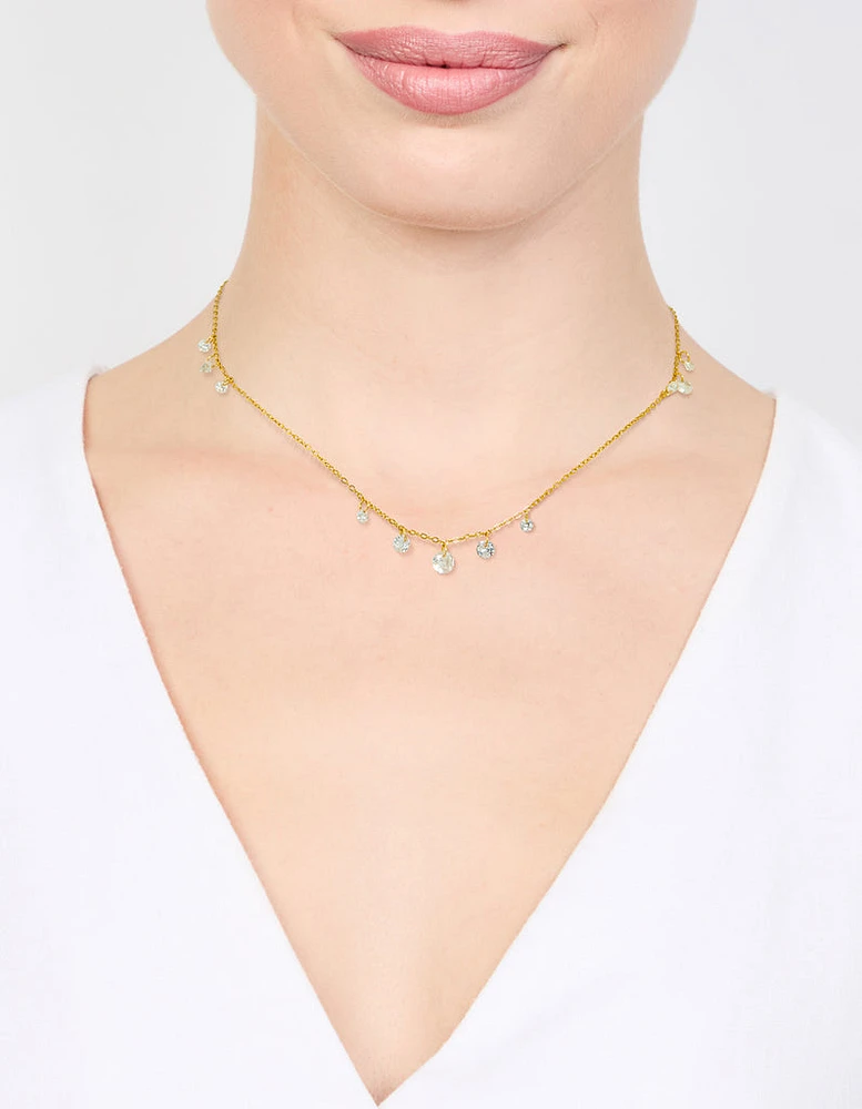 Waterproof Gold Plated Stainless Steel Cubic Zirconia Charms Necklace