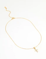 Waterproof Gold Plated Stainless Steel Cubic Zirconia Cross Pendant Necklace