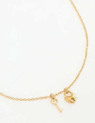 Waterproof Gold Plated Stainless Steel Heart Key Necklace