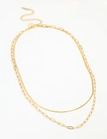 Waterproof Gold Plated Stainless Steel Double Link Layered Necklace