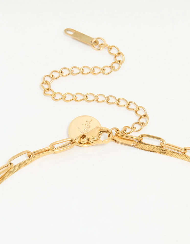 Waterproof Gold Plated Stainless Steel Double Link Layered Necklace