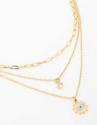 Waterproof Gold Plated Stainless Steel Evil Eye Layered Necklace