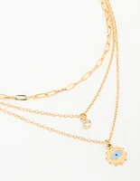 Waterproof Gold Plated Stainless Steel Evil Eye Layered Necklace