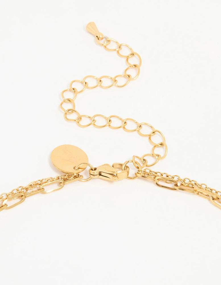 Waterproof Gold Plated Stainless Steel Evil Eye Layered Necklace