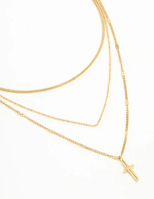 Waterproof Gold Plated Stainless Steel Cross Layered Necklace