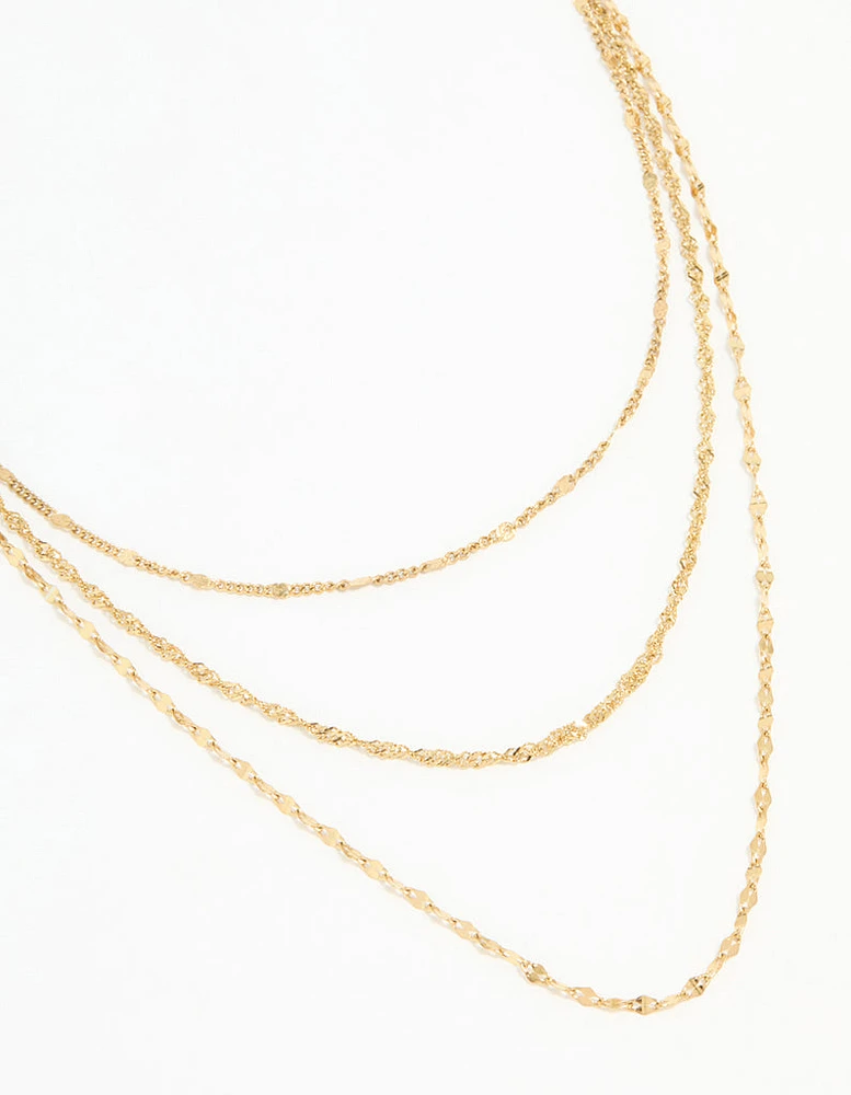 Waterproof Gold Plated Stainless Steel Triple Chain Layered Necklace