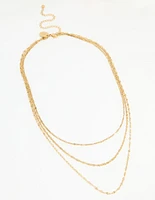 Waterproof Gold Plated Stainless Steel Triple Chain Layered Necklace