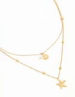 Waterproof Gold Plated Stainless Steel Star & Shell Layered Necklace