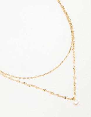 Waterproof Gold Plated Stainless Steel Cubic Zirconia Dainty Layered Necklace