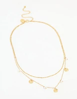 Waterproof Gold Plated Stainless Steel Pearl & Coin Layered Necklace