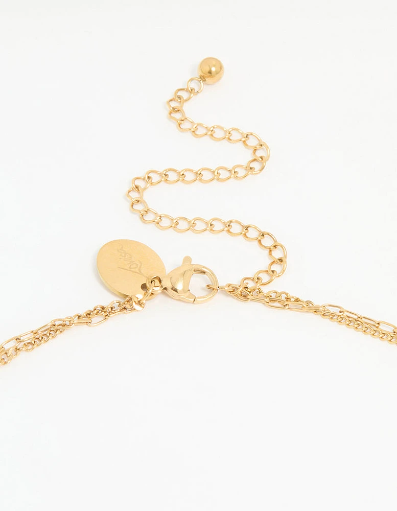 Waterproof Gold Plated Stainless Steel Pearl & Coin Layered Necklace