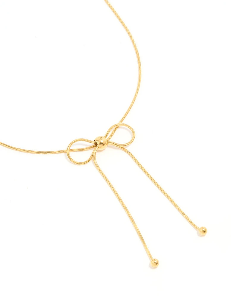 Waterproof Gold Plated Stainless Steel Snake Chain Bow Necklace