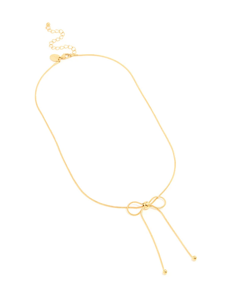 Waterproof Gold Plated Stainless Steel Snake Chain Bow Necklace