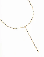 Waterproof Gold Plated Stainless Steel Black Bead Y-Necklace