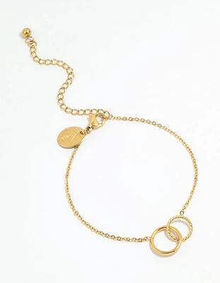 Waterproof Gold Plated Stainless Steel Double Ring Bracelet