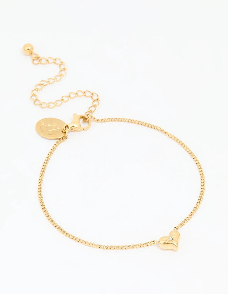 Waterproof Gold Plated Stainless Steel Dainty Heart Bracelet