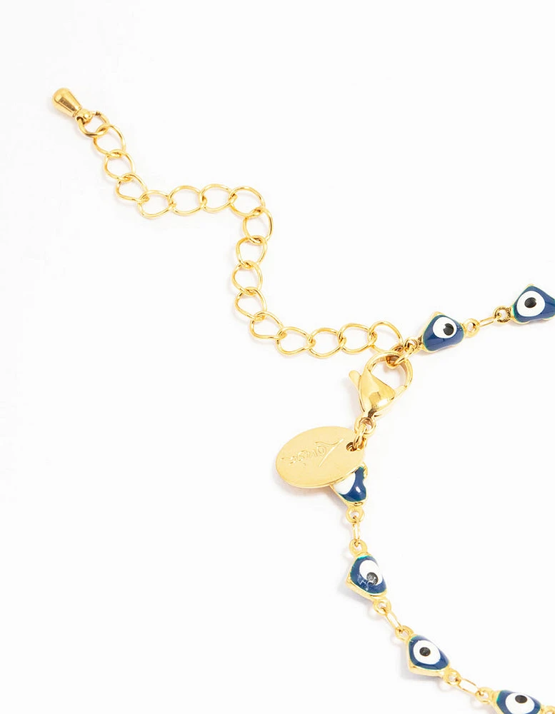 Waterproof Gold Plated Stainless Steel Evil Eye Bracelet