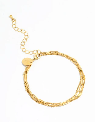 Waterproof Gold Plated Stainless Steel Layered Chain Bracelet
