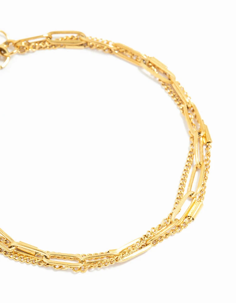 Waterproof Gold Plated Stainless Steel Layered Chain Bracelet