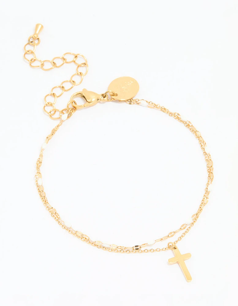 Waterproof Gold Plated Stainless Steel Layered Cross Bracelet