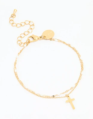 Waterproof Gold Plated Stainless Steel Layered Cross Bracelet